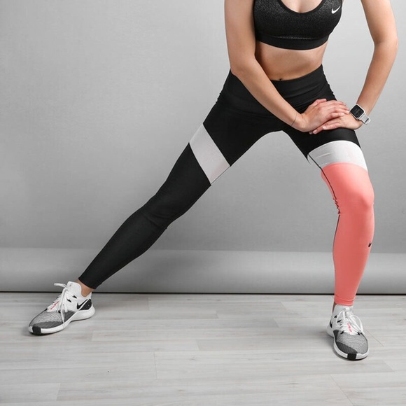 Nike Womens Power Victory Tight Fit Training Running Leggings Pink Black - Picture 4 of 16